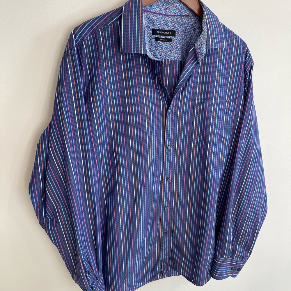 Bugatchi Multicolor Striped Button Down Shirt- Me… - image 2